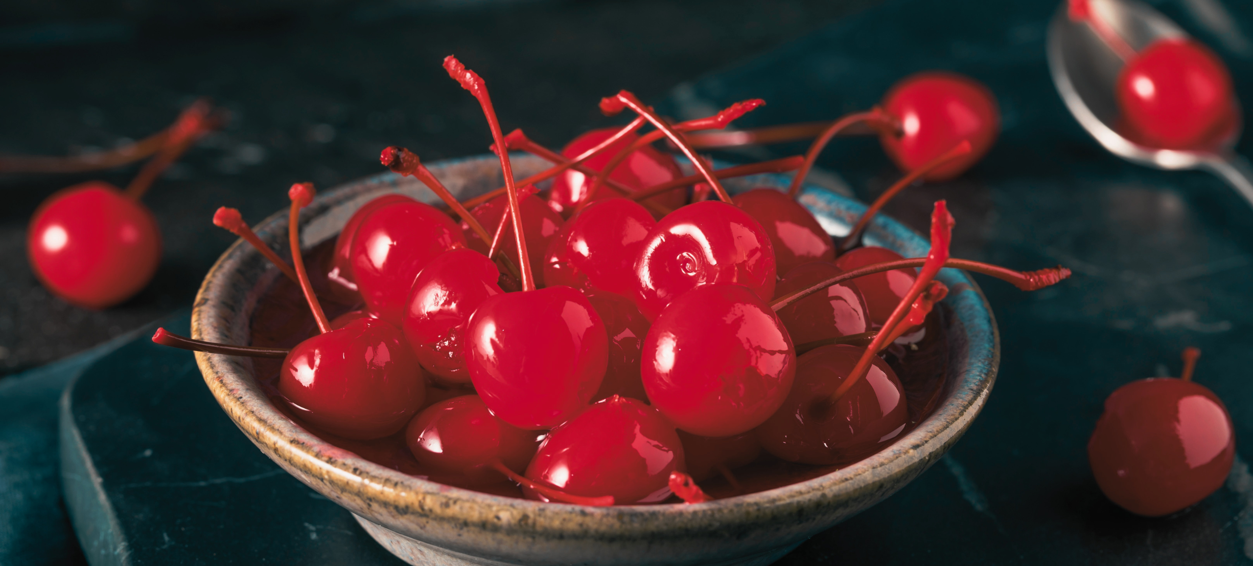 Photo of a bowl of maraschino cherries