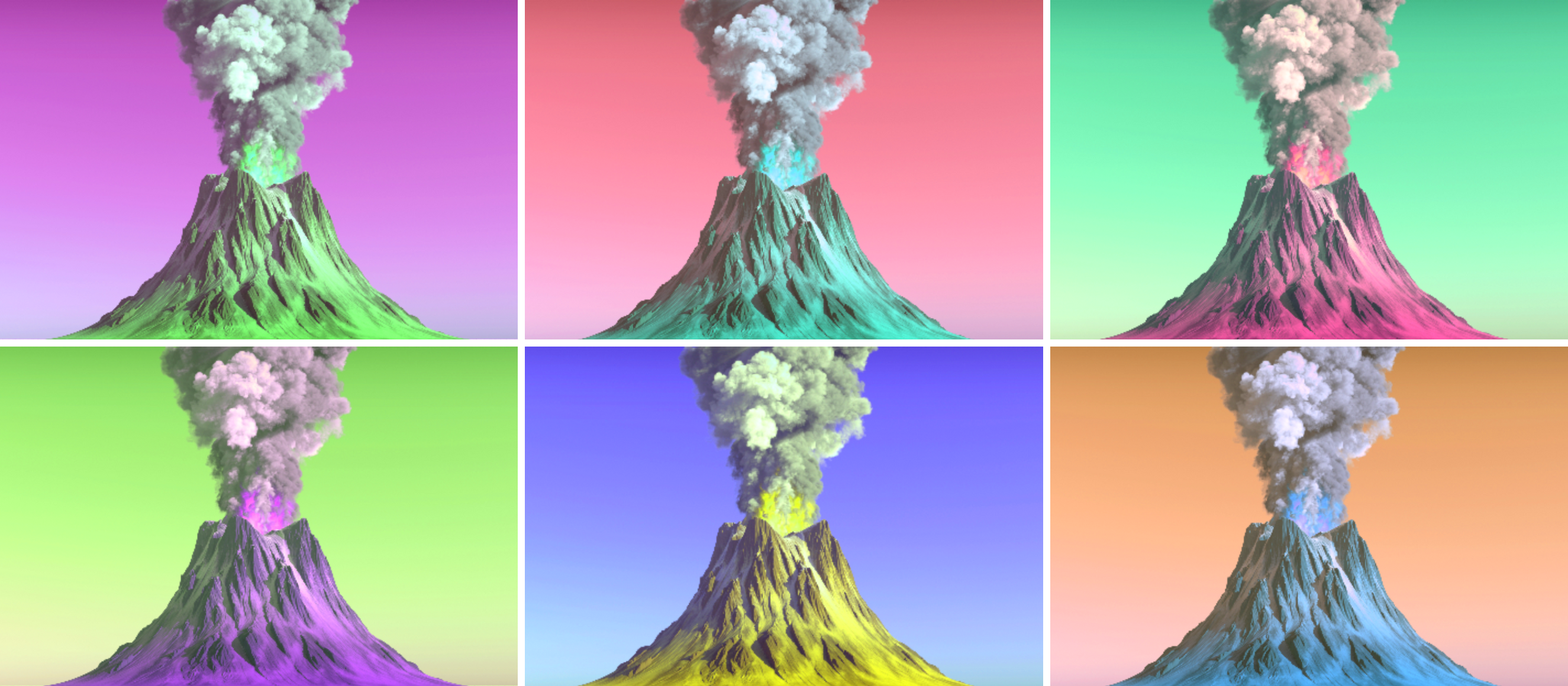 Warhol-style pop art of exploding volcanoes