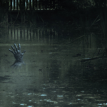 Photo of dark swamp with a monstrous hand shooting out from the water