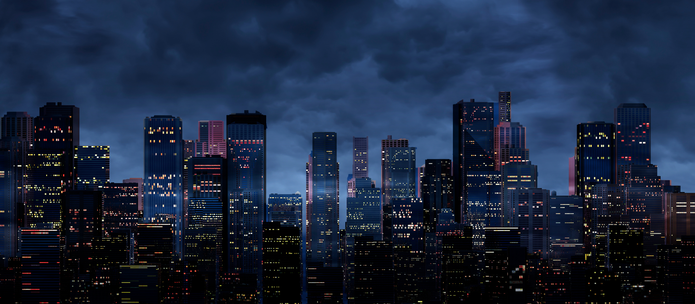 Photo of cloudy citscape at night